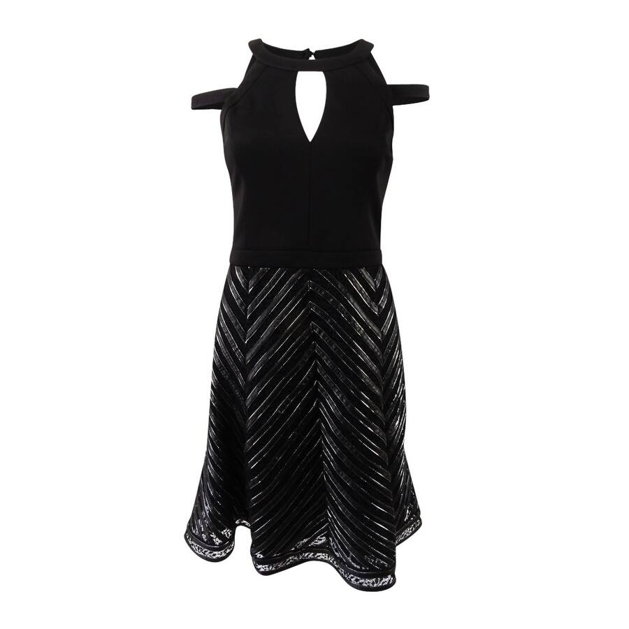 GUESS Women's Faux-Leather-Trim Fit & Flare Dress
