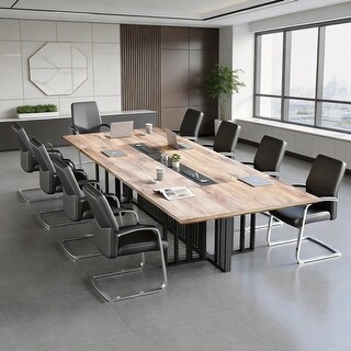 WESOME Large Conference Table with Wireless Outlets Metal Grid Base ...