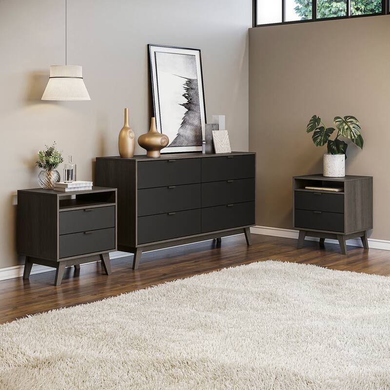 Kappesberg New Hanford 3-Piece Bedroom Set, six (6)-Drawer Dresser & Two (2) 2-Drawer Nightstand