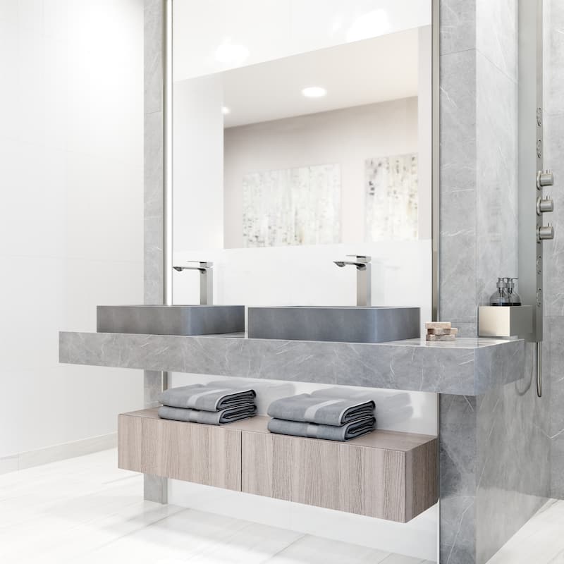 VIGO Tarragona 19"L x 14"W Concrete Vessel Sink and Dunn 11"H Faucet Set