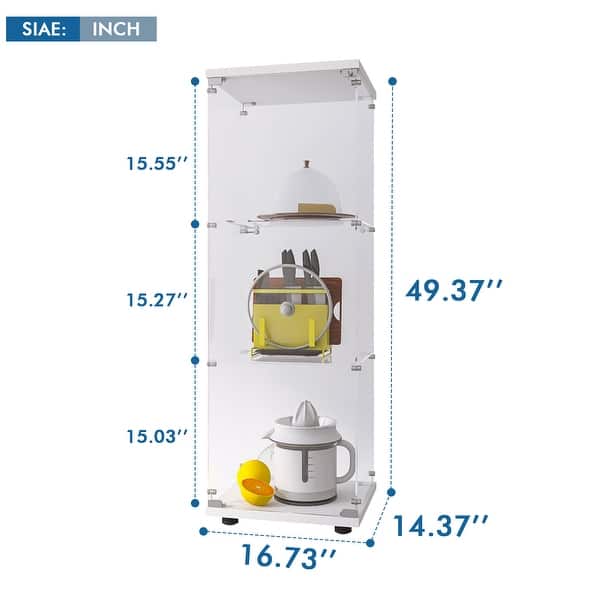 dimension image slide 22 of 24, Glass Display Cabinet with Doors & Locks, Acrylic Shelves, Floor Standing Storage Showcase for Home or Office