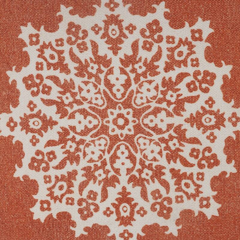 Handwoven Floral Medallion Cotton Throw Pillow Cover - 20" - Orange and White