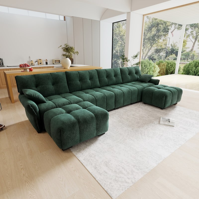 141.7" Chenille U-Shaped Sofa 6 Seater Upholstered Couch with 2 Ottomans for Living Room