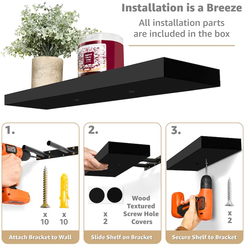 Sorbus Floating Wall Shelves Wall Mounted (4 Pack) - 24" L X 9" W X 1.5"H