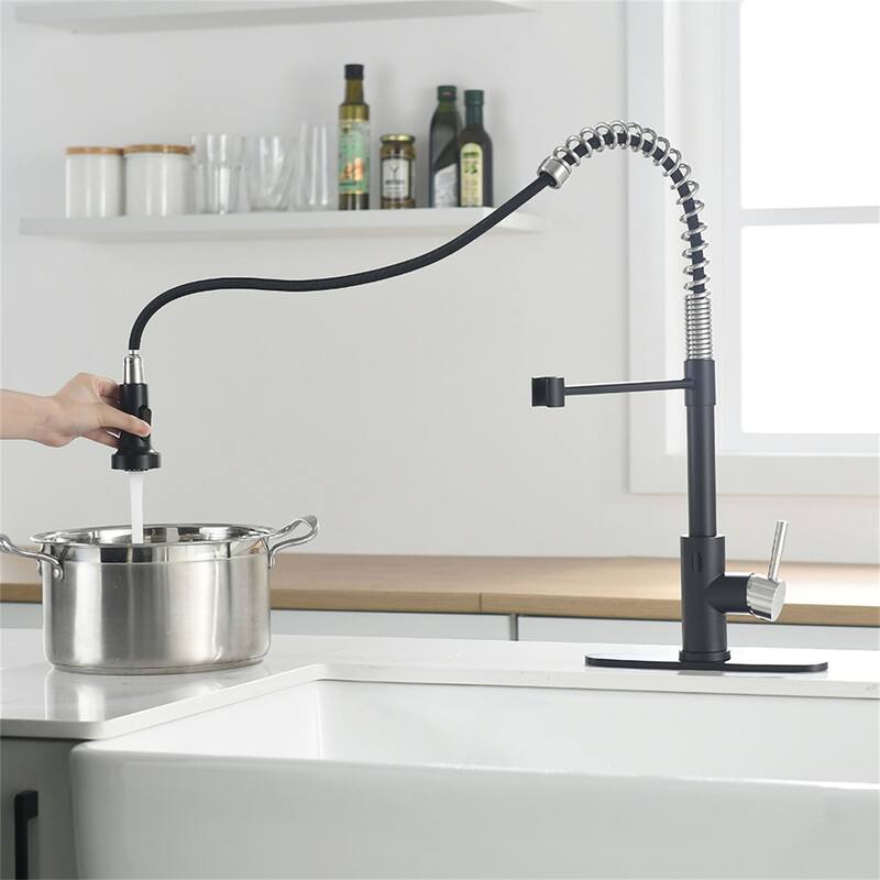 Commercial Touchless Kitchen Sink Faucet With Pull Down Sprayer Modern Single Handle Spring Sensor Basin Taps