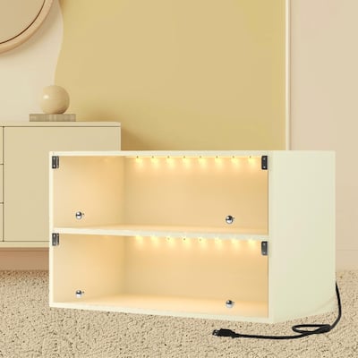 LED Glass Door Sneaker Storage Cabinet with Adjustable Lighting and Up to 6 Pairs Capacity, for Hallway, Entryway Organizer