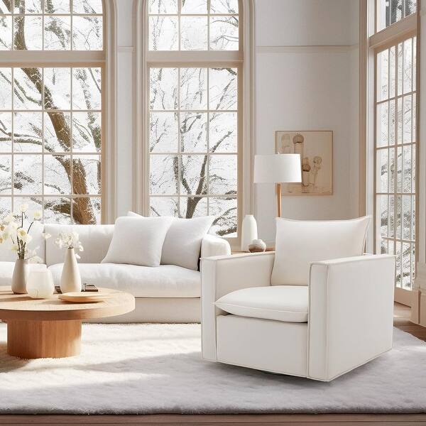 Swivel Accent Chair, 34'' Wide Upholstered Arm Chair with Plump Back Pillow, Modern Sofa Living Room Chair for Bedroom, Corner