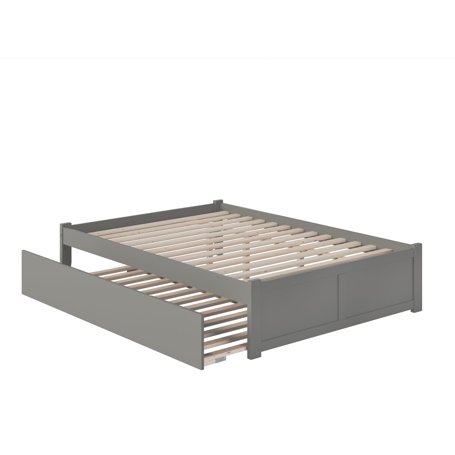 King Platform Bed with Trundle - Solid Wood Bed Frame, Grey Finish, Modern Design