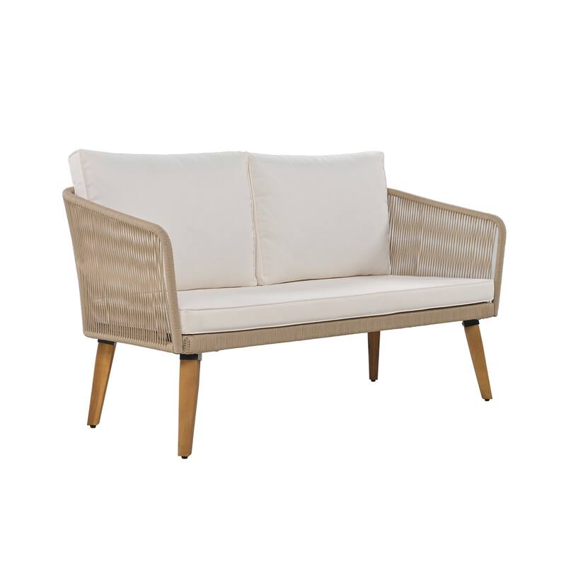4-Piece Patio Conversation Set with Cushions and Solid Wood Loveseat