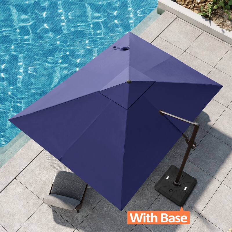 Outdoor Patio 9 FT x 11.5 FT Cantilever-Offset Umbrella with HDPE Base Stand - Navy Blue