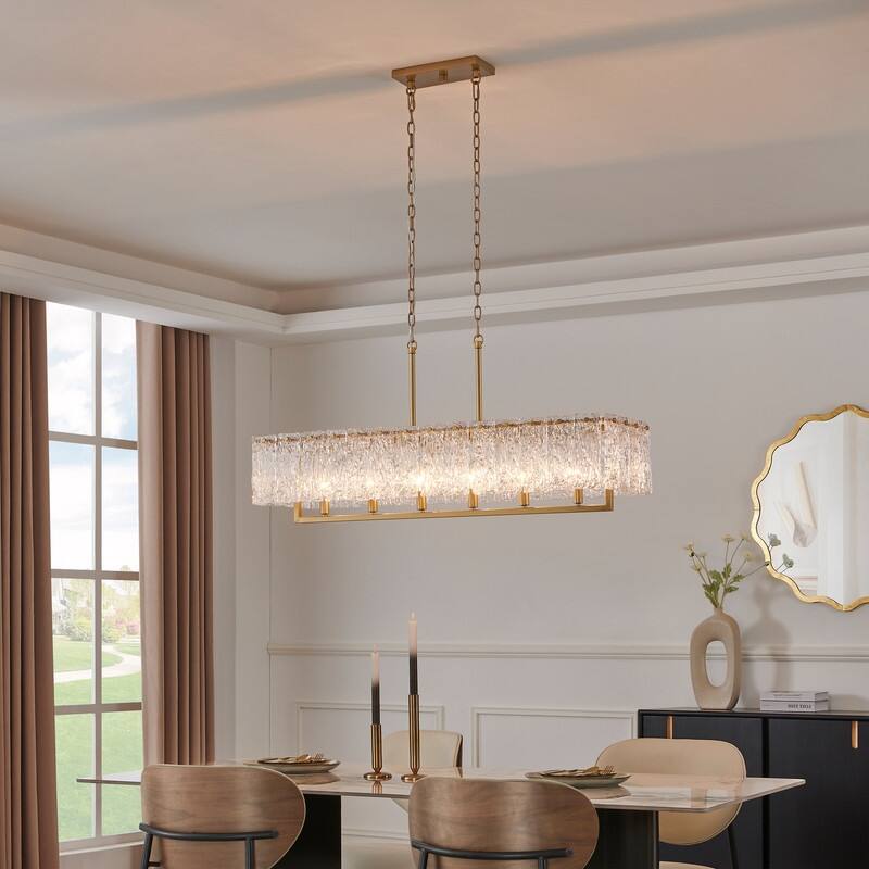 KAWOTI 41.75” Wide 6-light Rectangle Glass Kitchen Island Pendant - L 41.75" * W 12.75" * H 22.6"