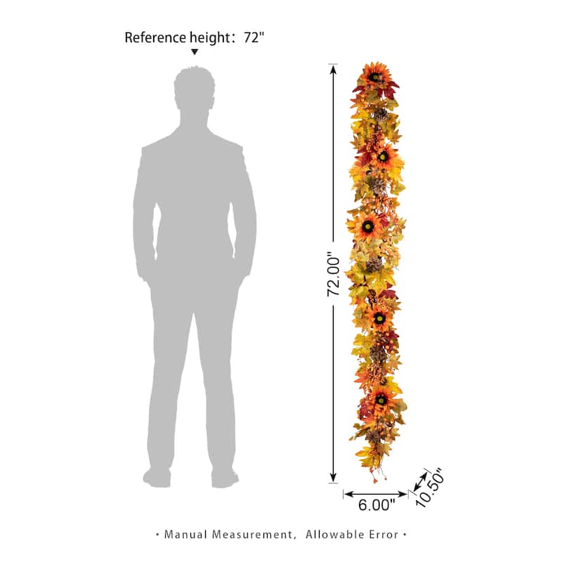 Glitzhome Fall Harvest Sunflower Maple Leaf Berry Garland Swag Wreath