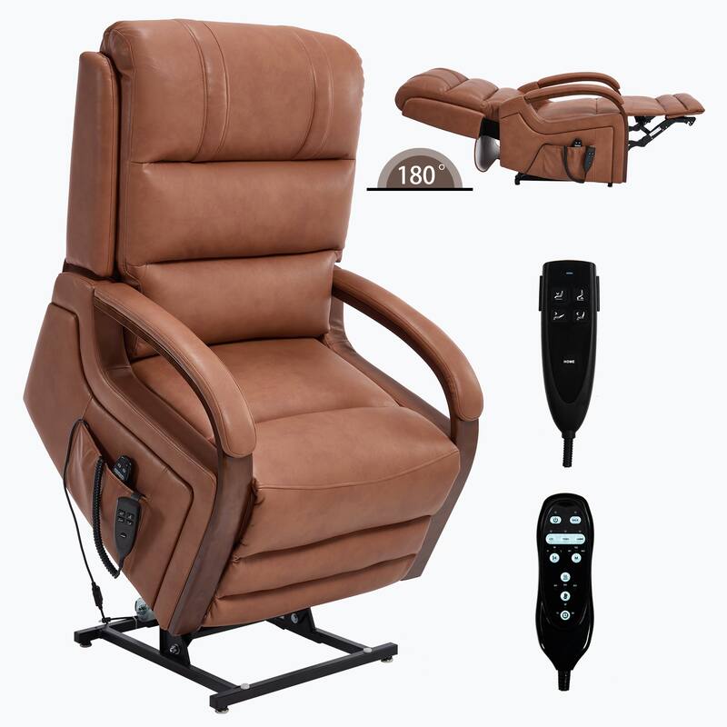 Power Leatheraire Lift Recliner Chair Dual Motor Infinite Position Up to 350 LBS with Solid Wood Armrests
