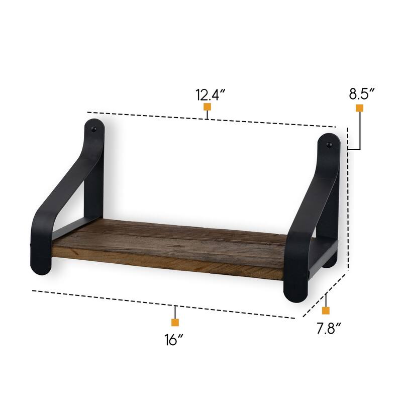 Rustic State Reclaimed Wood Shelf With Iron Bracket 16 Inch