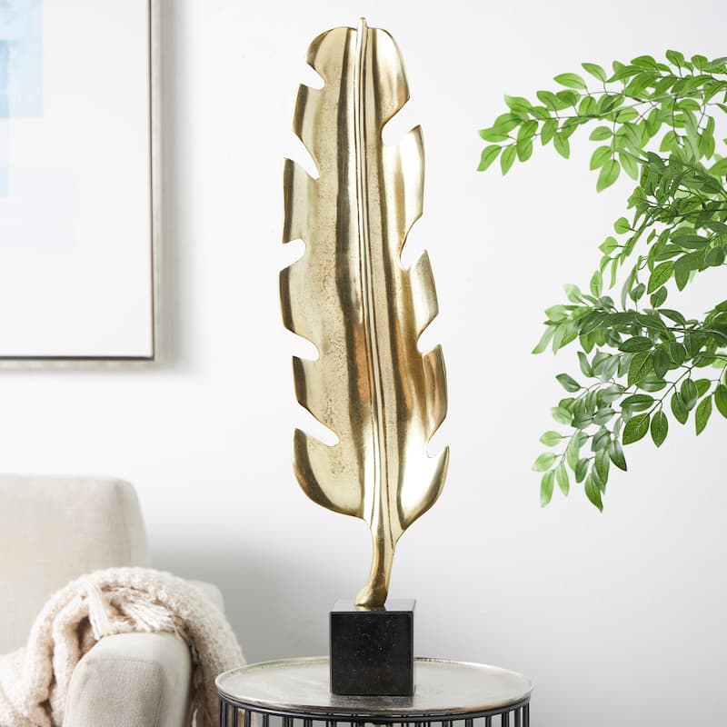 CosmoLiving by Cosmopolitan Gold or Silver Aluminum Metal Feather Bird Sculpture with Black Marble Base