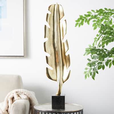 CosmoLiving by Cosmopolitan Gold or Silver Aluminum Metal Feather Bird Sculpture with Black Marble Base