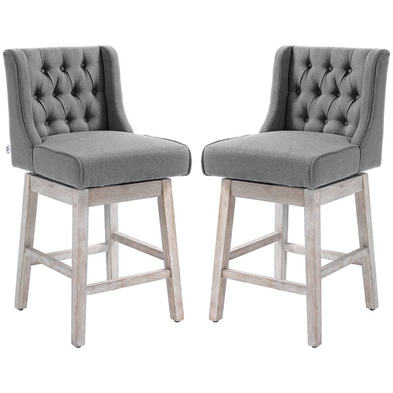 Swivel Bar Stools Set of 2, Counter Height Chairs with Button Tufted Back, Dining Room with Solid Wood Footrests