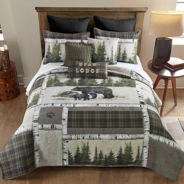 Donna Sharp Bear Panels UCC 3-PC Quit Set - Taupe/Green - Queen/Standard Sham