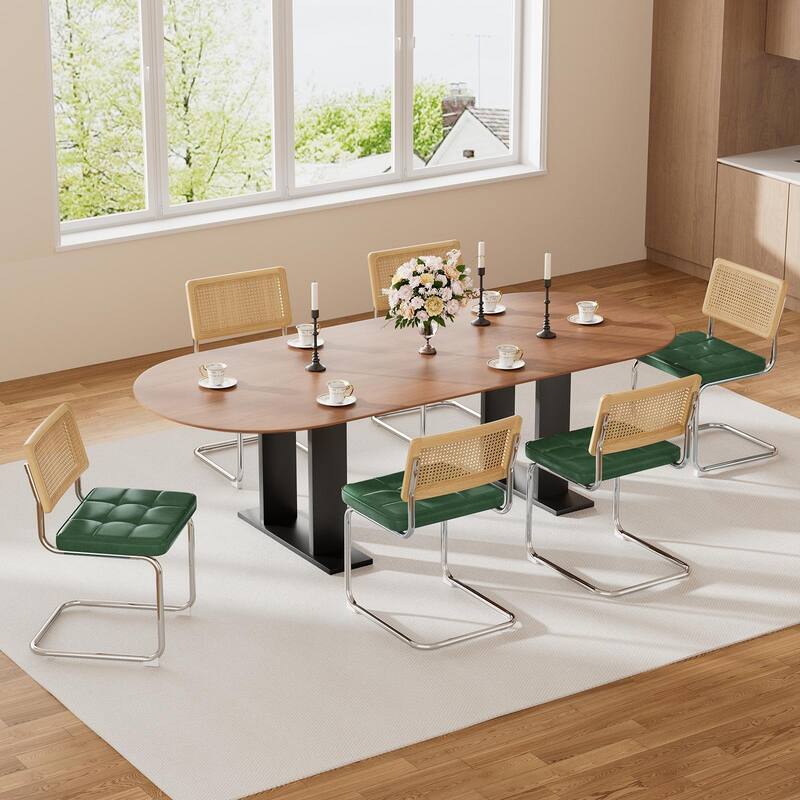 Natural Rattan Dining Chairs Set of 2, Modern Dining Room Chairs with Solid Wood Back, Mid Century Breuer Design Inspired