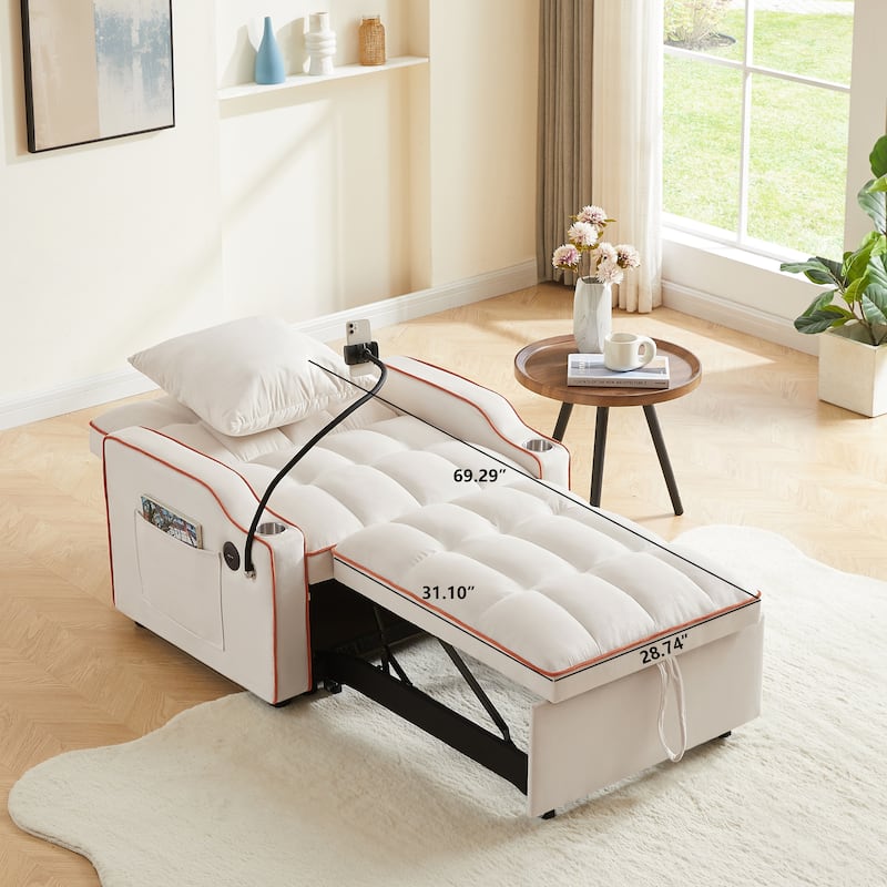 GDFStudio - Flora Modern 3-in-1 Convertible Sleeper Chair Sofa Bed, Adjustable Pull-Out Sofa with Storage