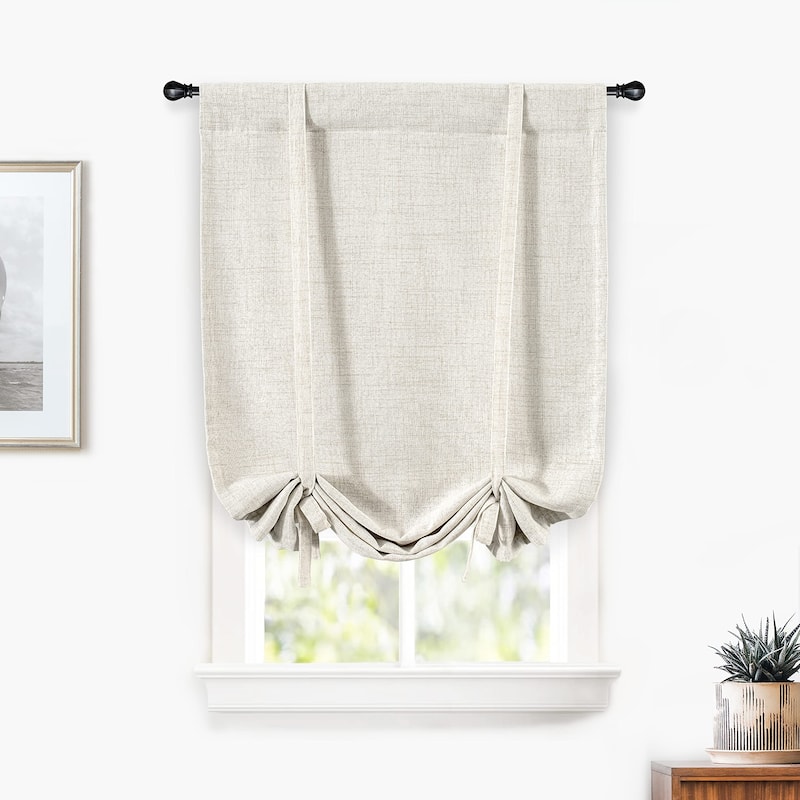 DriftAway Blackout Linen Textured Solid Basic Room Darkening Thermal Insulated Tie Up - 25"x47" - Light Linen