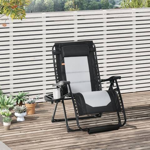 Outsunny Zero Gravity Lounger Chair, Folding Reclining Patio Chair with Cup Holder, Headrest, Footrest, for Poolside, Camping