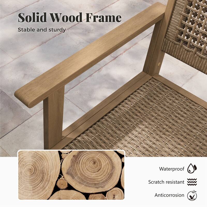 MAISON ARTS 7/9-Piece Acacia Wood Outdoor Dining Set, Teak Wooden Table & Dining Chairs with Wicker Seat and Back