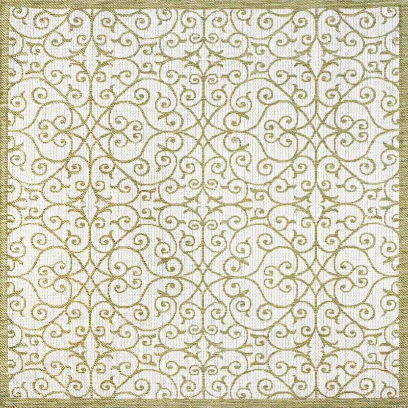 JONATHAN Y Ourika Textured Weave Indoor/Outdoor Area Rug - 5' Square - Green/Cream