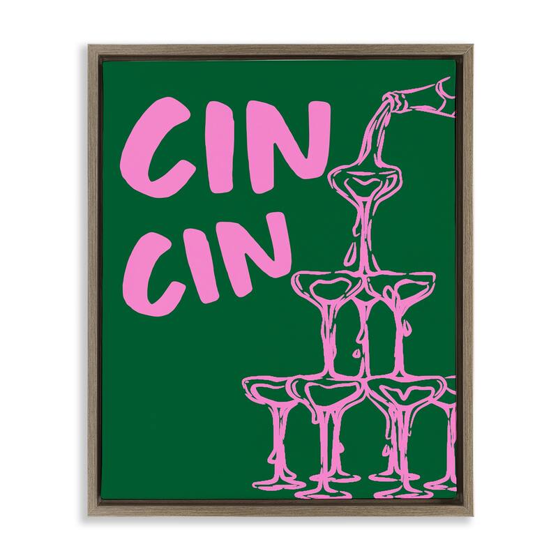 Stupell Green & Pink Cin Cin Framed Floater Canvas Wall Art Design By House of Lulu - 25 x 31 - Brown