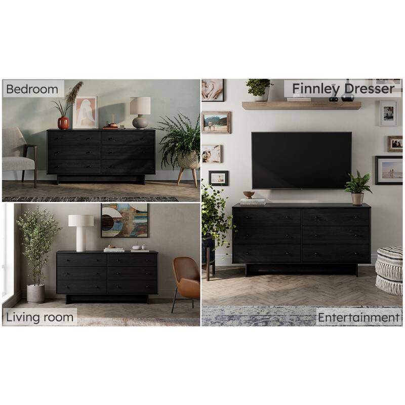 Prepac Finnley 6-Drawer 61" W Dresser, Modern Clothing Organizer for Home, Bedroom, Living Room