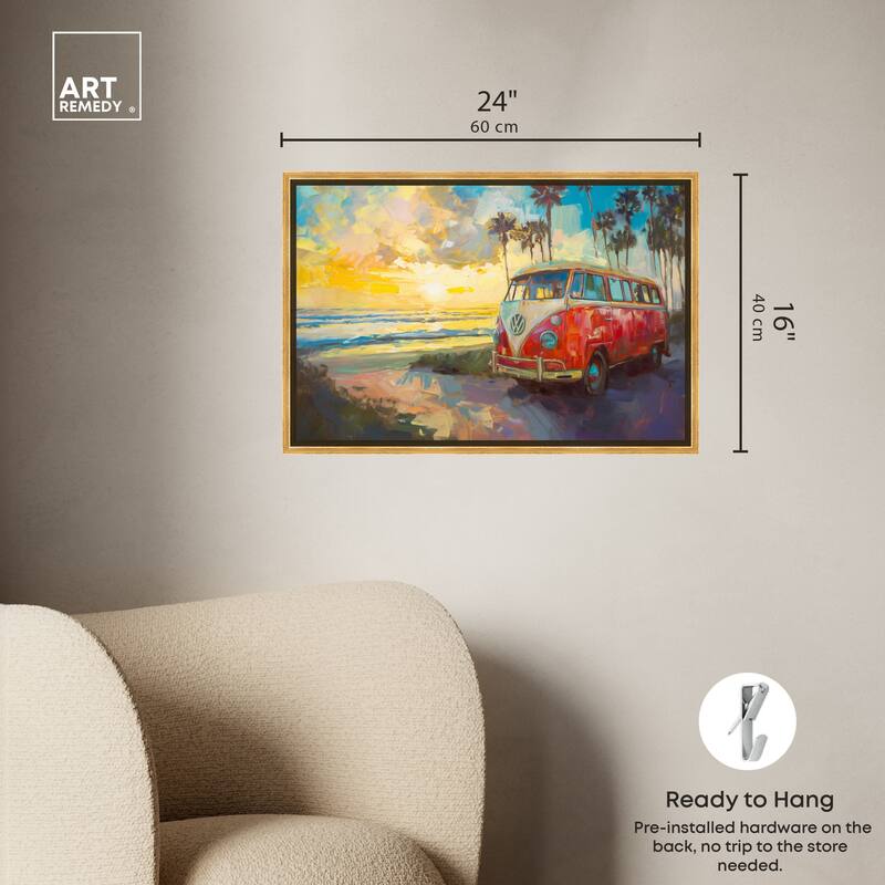 Art Remedy Memories At The Beach Framed Colorful Coastal 1 Piece Canvas Wall Art