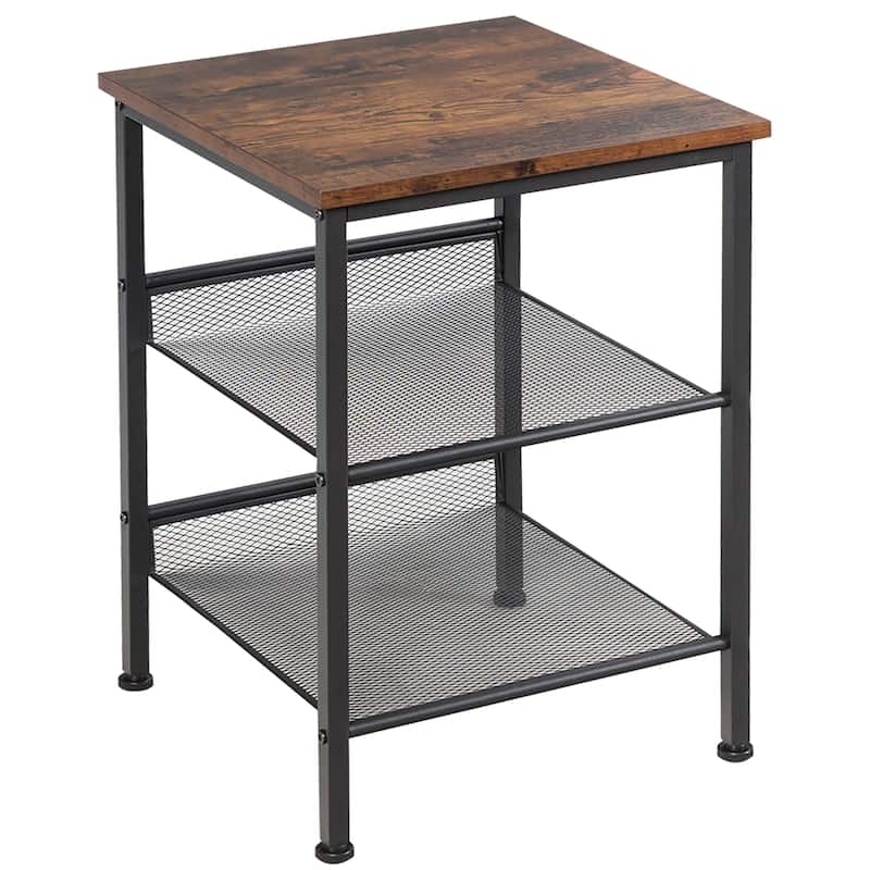 Costway 3-Tier Industrial End Side Table Nightstand W/2 Adjustable - 16'' x 16'' x 22'' - MDF - 16'' x 16'' x 22'' - Brown