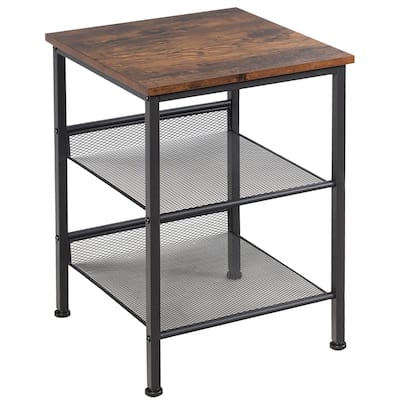 Costway 3-Tier Industrial End Side Table Nightstand W/2 Adjustable - 16'' x 16'' x 22''