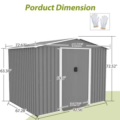 All Weather 8x6 FT Outdoor Tool Storage Shed Metal Lockable Gray