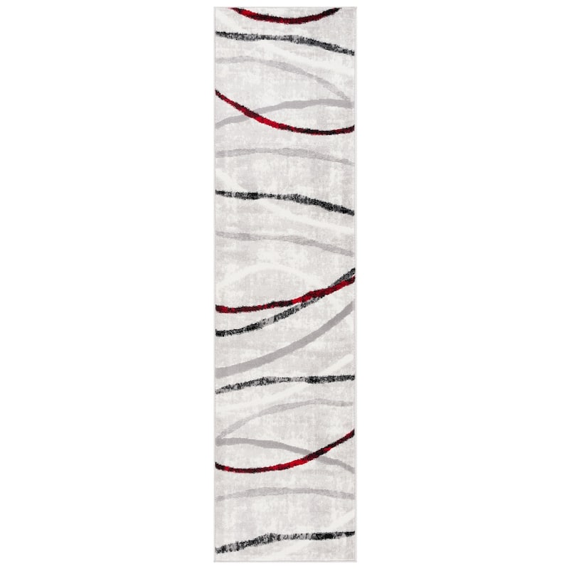 SAFAVIEH Skyler Patience Modern Abstract Rug - 2' x 8' Runner - Ivory Grey/Red