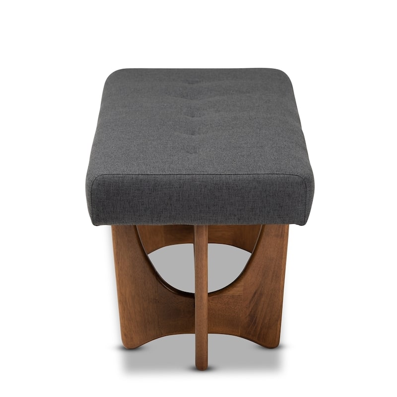 Theo Mid-Century Modern Fabric Upholstered Walnut Finished Bench - 17.9" High x 48.8" Wide x 18.3" Deep