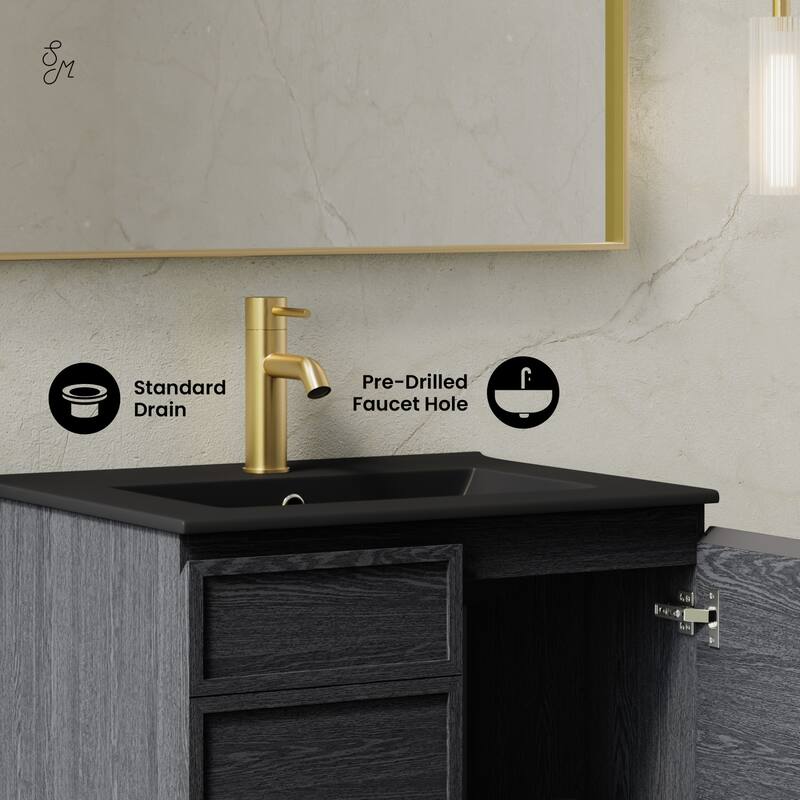 St. Tropez 24" Wall-Mounted Bathroom Vanity In Black Oak With Black Sink Top - 24