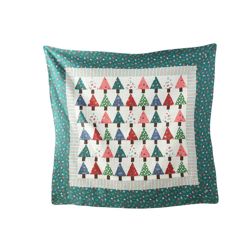 MarCielo Handcrafted Christmas Patchwork Cotton Quilt Bedspread Set 3-Piece Vintage Style Holiday Bedding