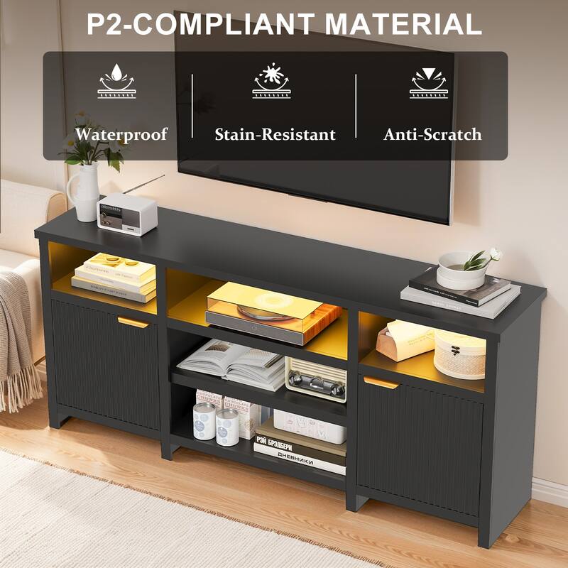 Pocassy 75 Inch Modern Media TV Console Table Cabinets with Doors