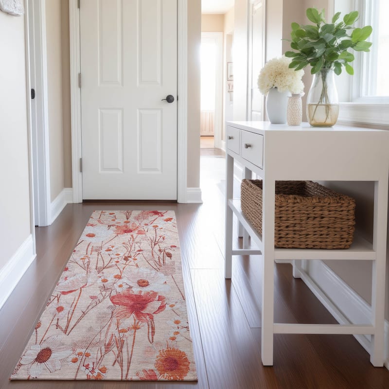 Premium Washable Super Soft Floral Mayfield Rug - Salmon - 2'3" x 7'6"