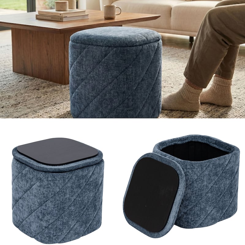 Square Diagonal Tufted Folding Storage Ottoman with Reversible Lid