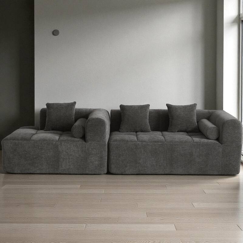 101.2" Modular Sectional Sofa Full-Foam Compressed Couch with Deep Seating Side Pockets Square & Bolster Pillows