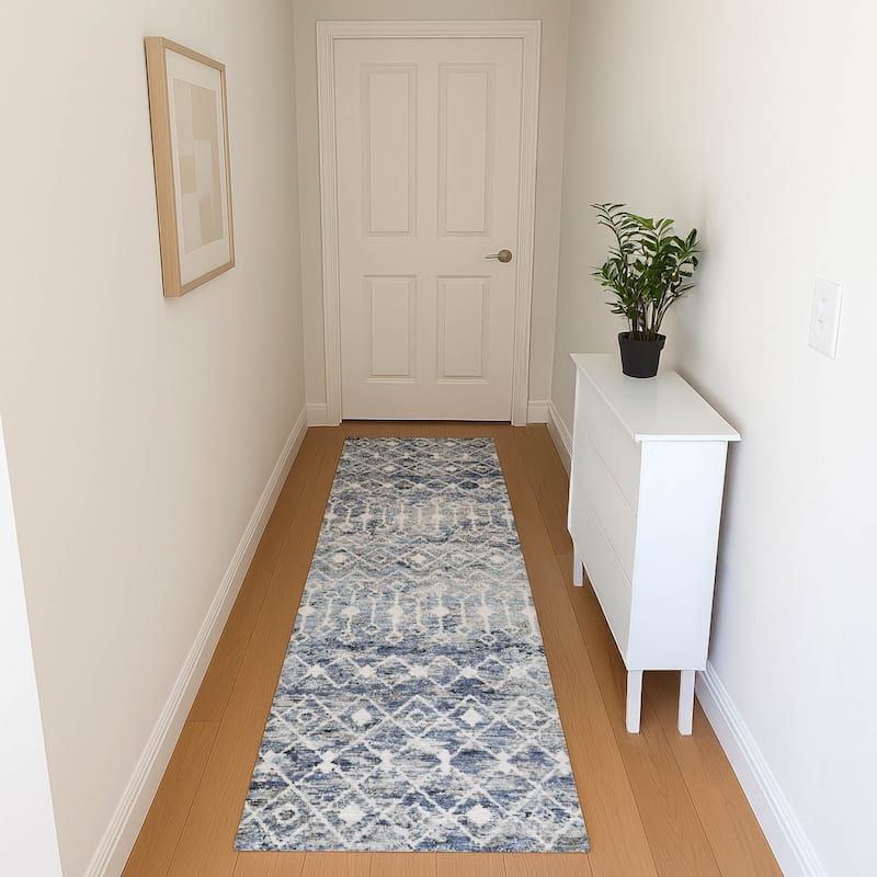 Premium Washable Super Soft Boho Trellis Mayfield Rug - Blue - 2'3" x 7'6"