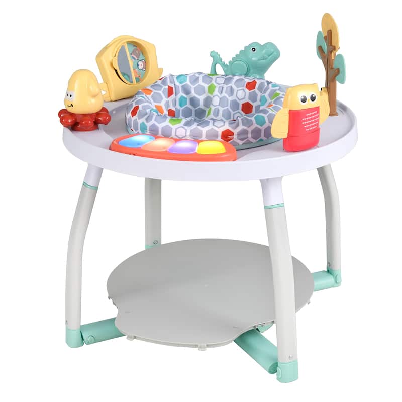 5-in-1 Baby Activity Center with Adjustable Height, Interactive Toys, Detachable Bounce Platform, and Study Desk for Kids - White