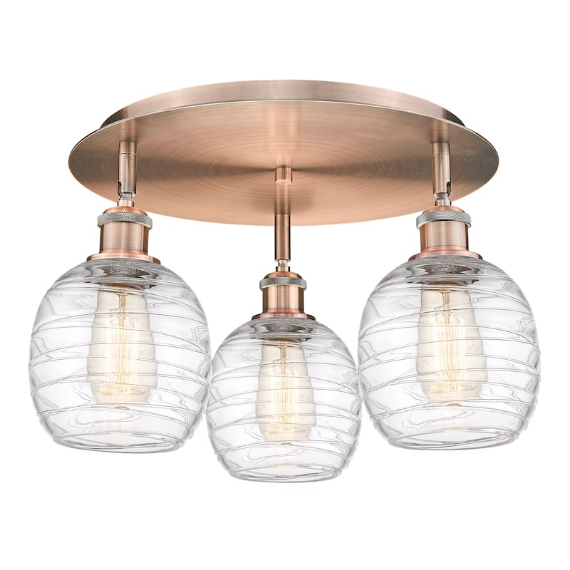 Innovations Lighting Belfast - 3 Light 18" Flush Mount - Deco Swirl/Antique Copper