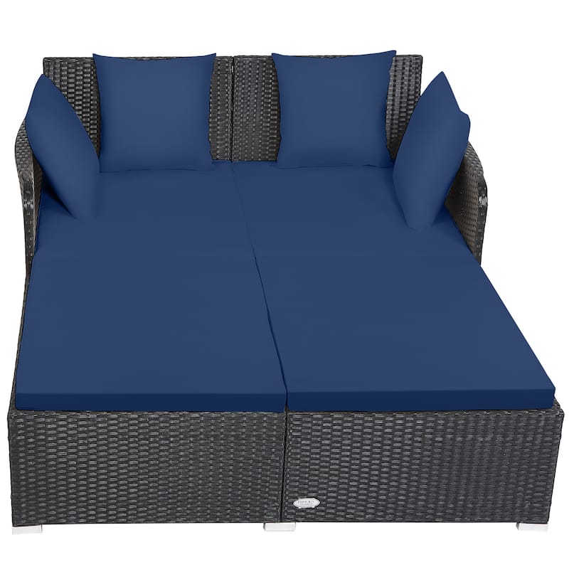 Costway Outdoor Patio Rattan Daybed Pillows Cushioned Sofa Furniture - See details