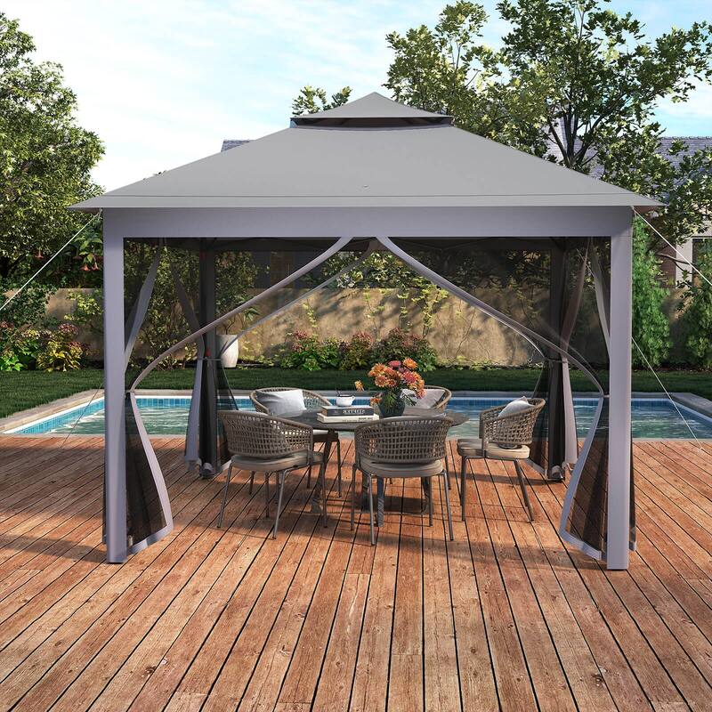 Costway 11'x11' 2-Tier Pop-Up Gazebo Tent Portable Canopy Shelter