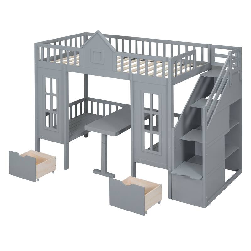 Bunk Bed with Changeable Table, Bunk Bed Turn into Upper Bed and Down Desk