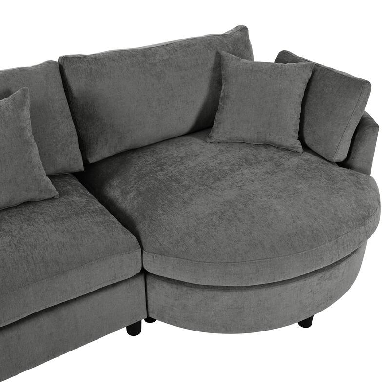 Curved Sectional Sofa, Chenille Fabric Sectional Couch with Chaise and 3 Throw Pillows
