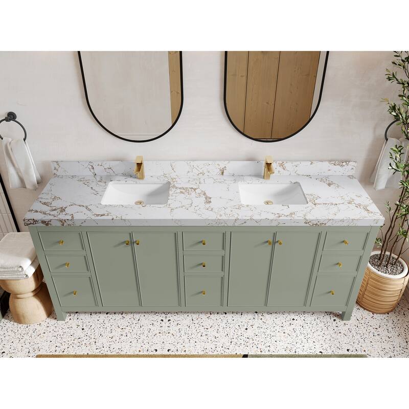 Willow Collections 84 in. W x 22 in. D Chicago Double Bowl Sink Bathroom Vanity with Countertop